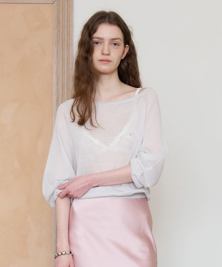 [브랜드위크 20%쿠폰] SHEER OFF SHOULDER PULLOVER_LIGHT GREY