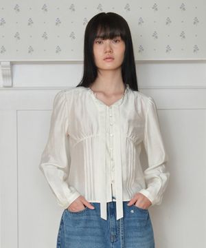 SATIN TIE BLOUSE_IVORY