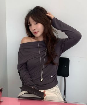 DRAPED JERSEY BLOUSE_CHARCOAL