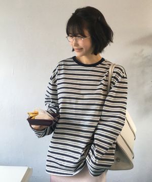 [쁨이 PICK] STRIPED ROUND-NECK T-SHIRT_NAVY