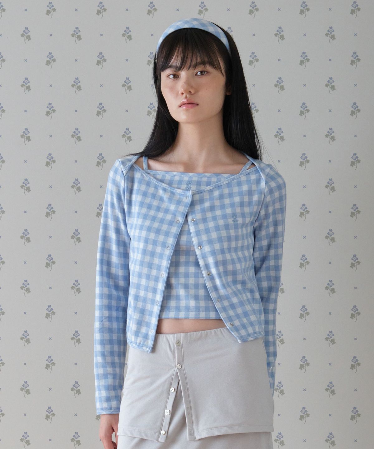 튜드먼트(TTUDEMENT) [SET] GINGHAM CHECK CARDIGAN SET_LIGHT BLUE
