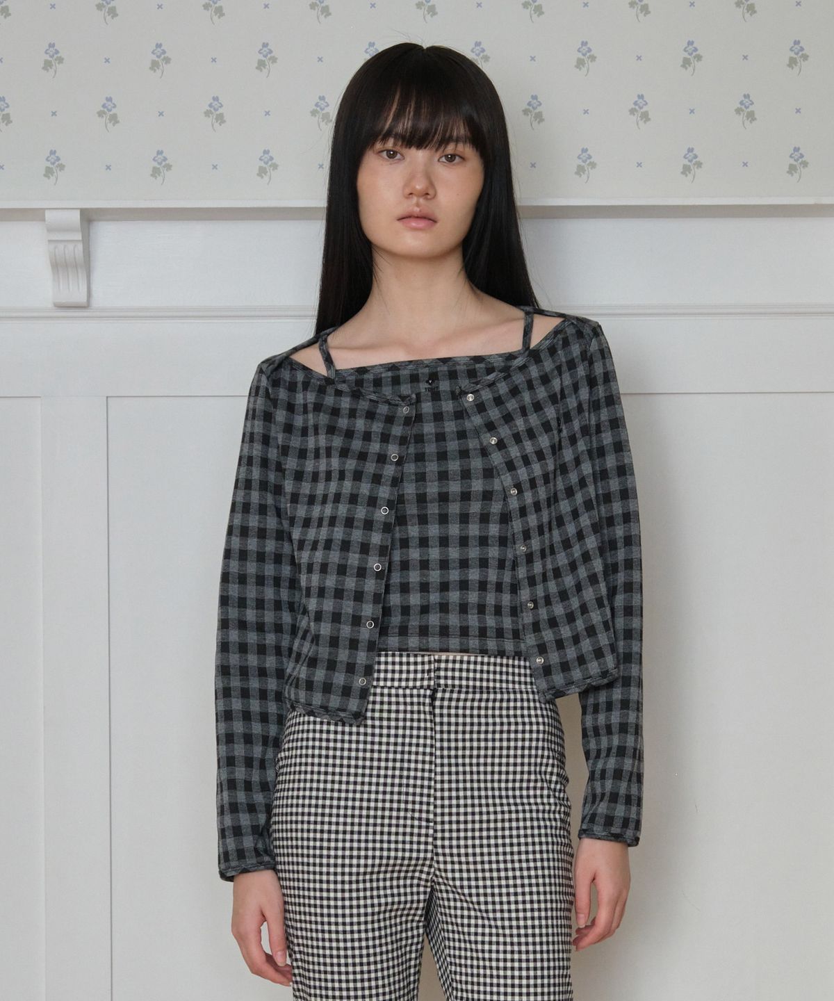 튜드먼트(TTUDEMENT) [SET] GINGHAM CHECK CARDIGAN SET_BLACK