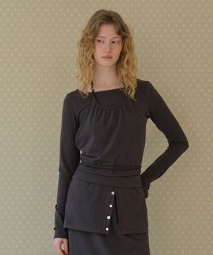 HALTER-NECK LAYERED T-SHIRT_CHARCOAL
