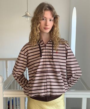 [쁨이 PICK] STRIPED CLOVER HOODED ZIP-UP_BROWN STRIPE