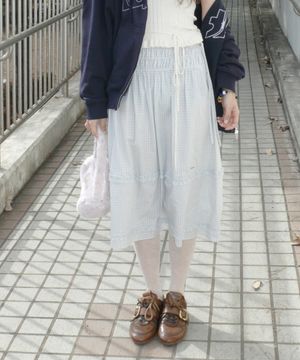 CHECK TIERED SKIRT_IVORY