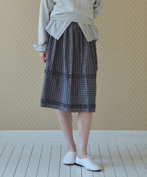 CHECK TIERED SKIRT NAVY