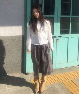 CHECK TIERED SKIRT_BROWN