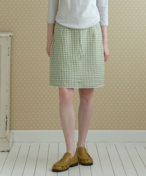 GINGHAM CHECK MIDI SKIRT_OLIVE