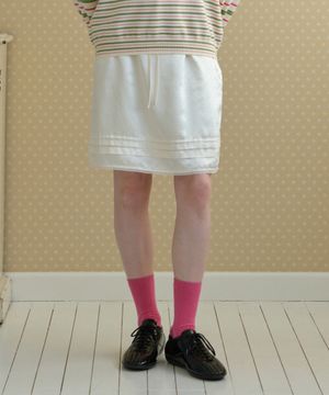 SATIN DOT MIDI SKIRT_IVORY