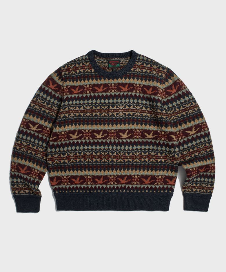 Fair Isle Wool Knit Sweater Navy