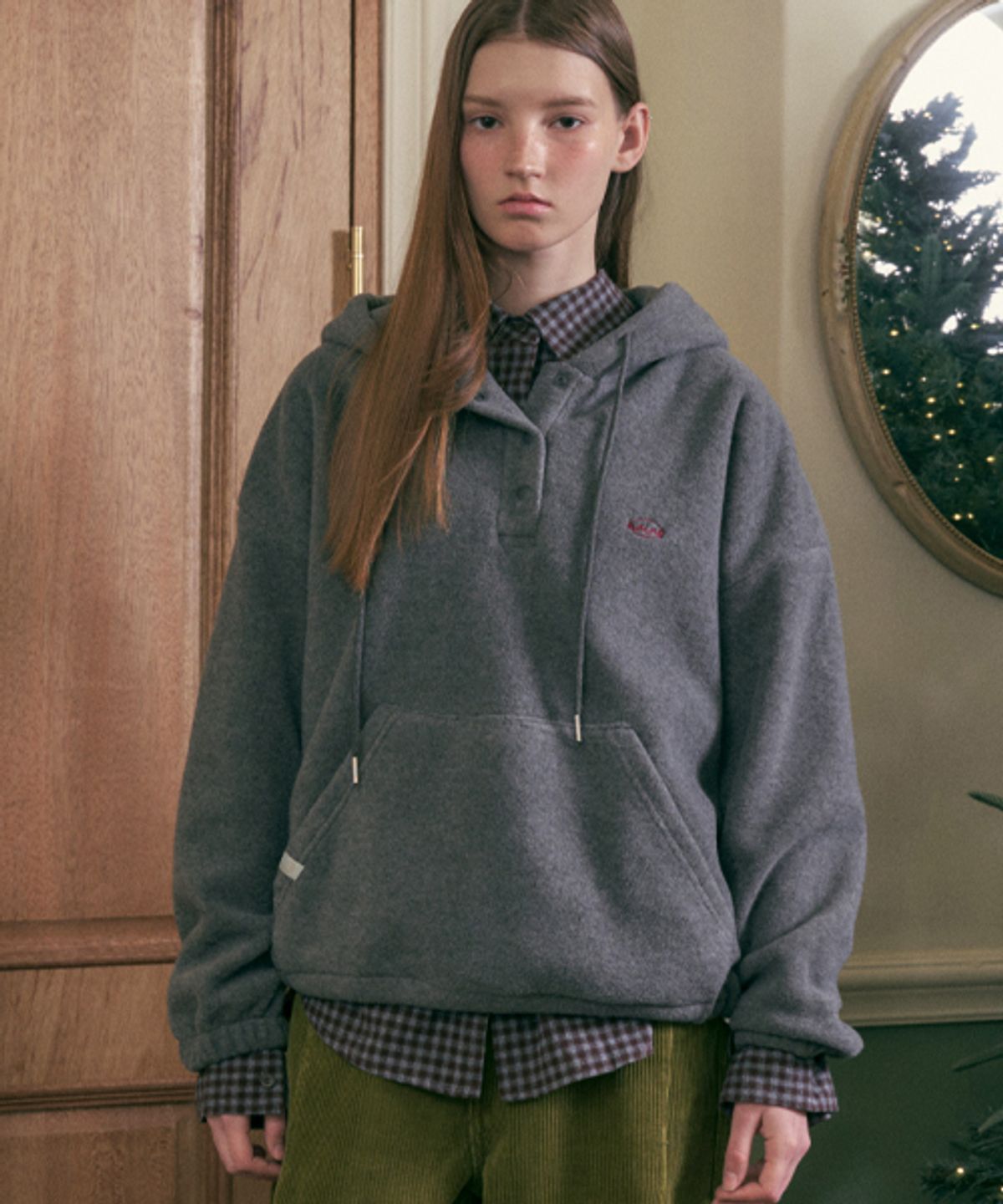 헤인트(HAINT) SNAPPY HOOD FLEECE ANORAK_GRAY