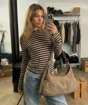 Stud Buckle Suede Bag Beige