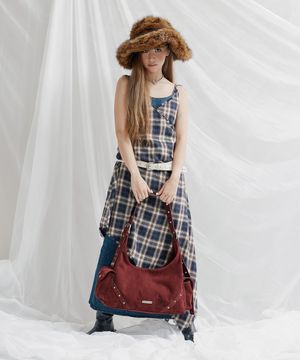 Stud Buckle Suede Bag Burgundy