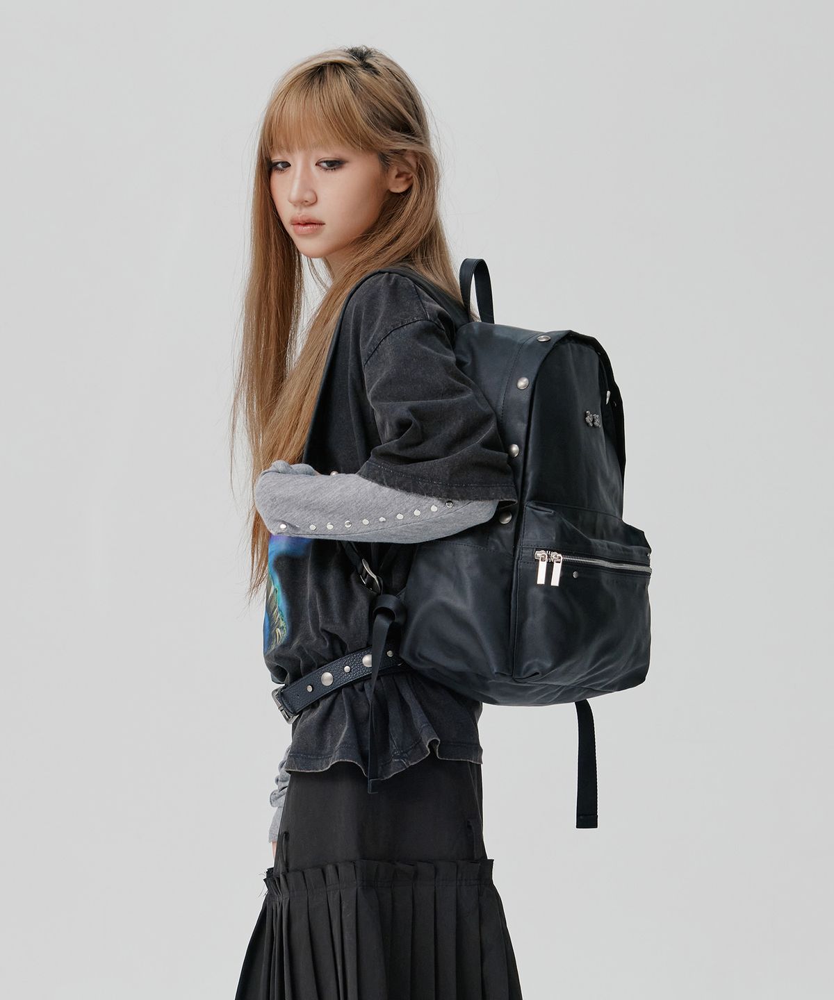 피넛루프(PEANUT LOOP) Stud Point Vintage Backpack Black