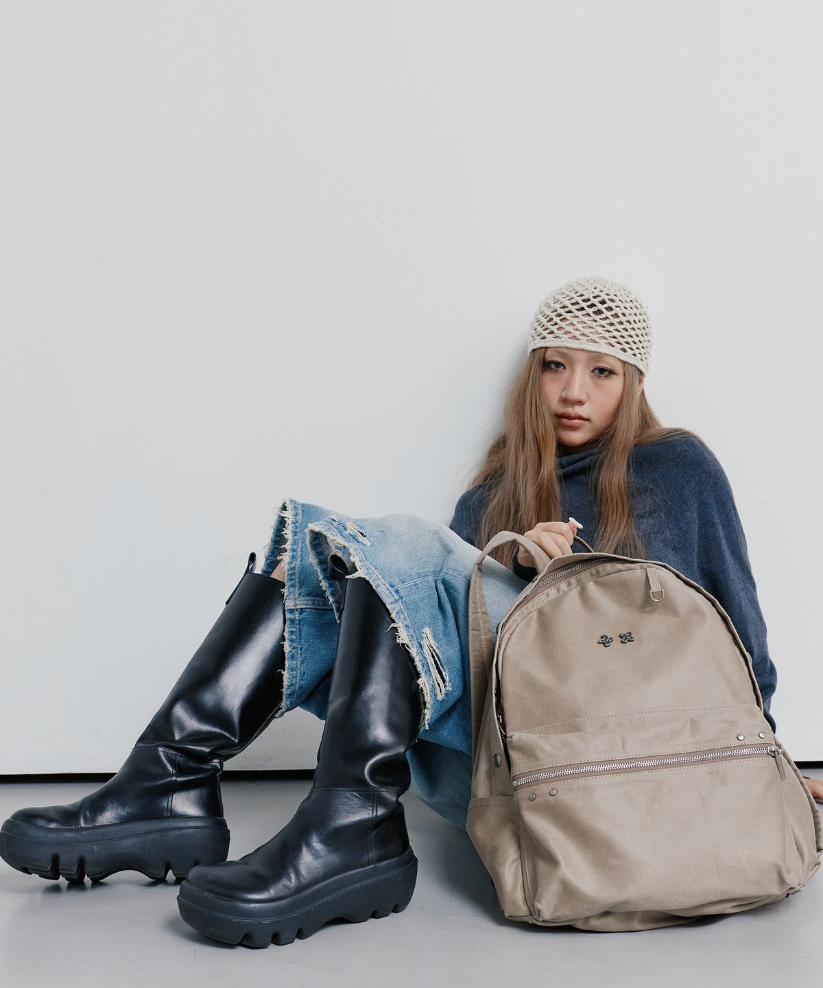 피넛루프(PEANUT LOOP) Stud Point Vintage Backpack Beige