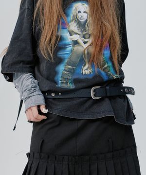 Mixed Stud Leather Belt Black