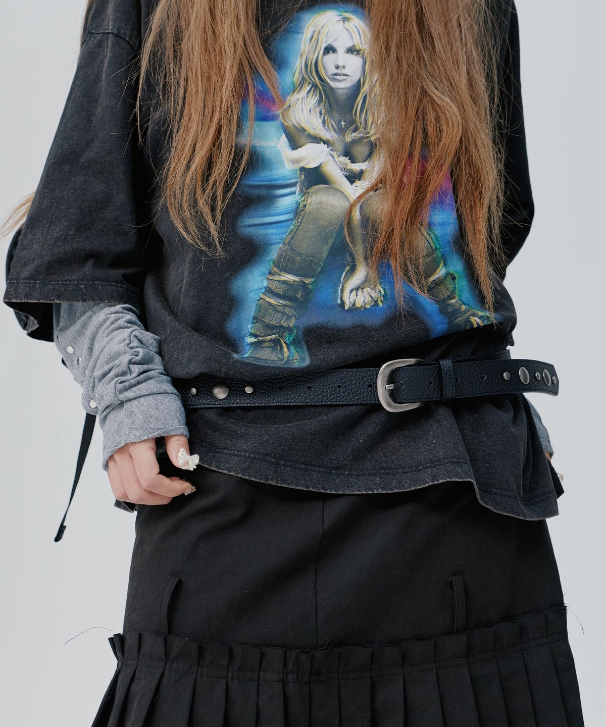 피넛루프(PEANUT LOOP) Mixed Stud Leather Belt Black