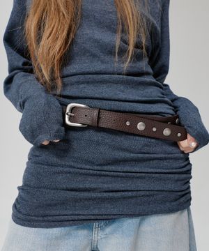 Mixed Stud Leather Belt Brown