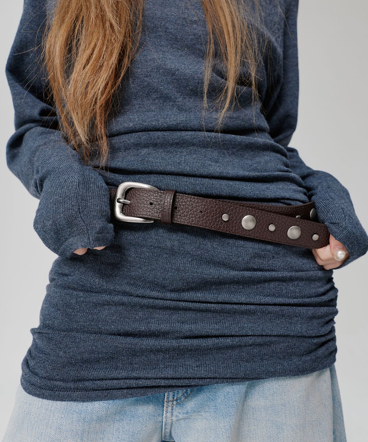 피넛루프(PEANUT LOOP) Mixed Stud Leather Belt Brown