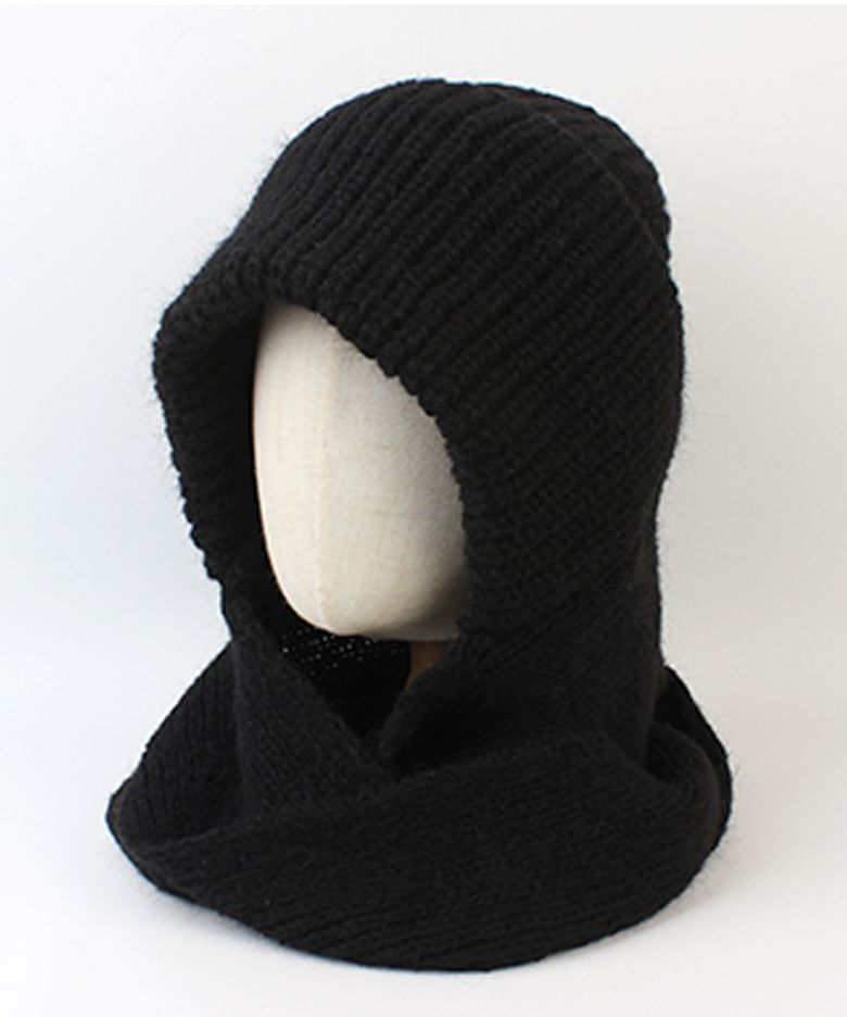 Wool Black Knit Hood Muffler Hat 후드머플러