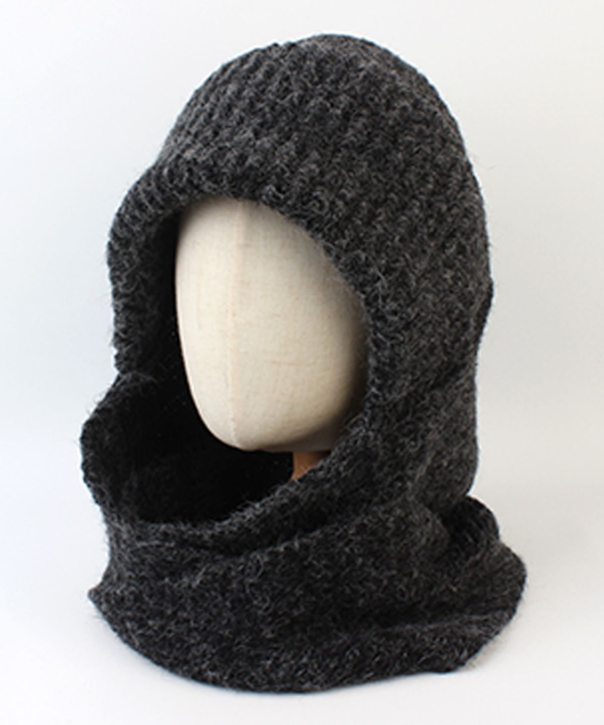 유니버셜 케미스트리(UNIVERSAL CHEMISTRY) Wool Charcoal Knit Hood Muffler Hat 후드머플러