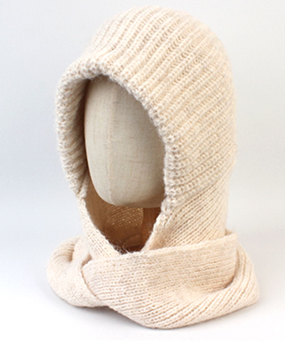 유니버셜 케미스트리(UNIVERSAL CHEMISTRY) Wool Ivory Knit Hood Muffler Hat 후드머플러