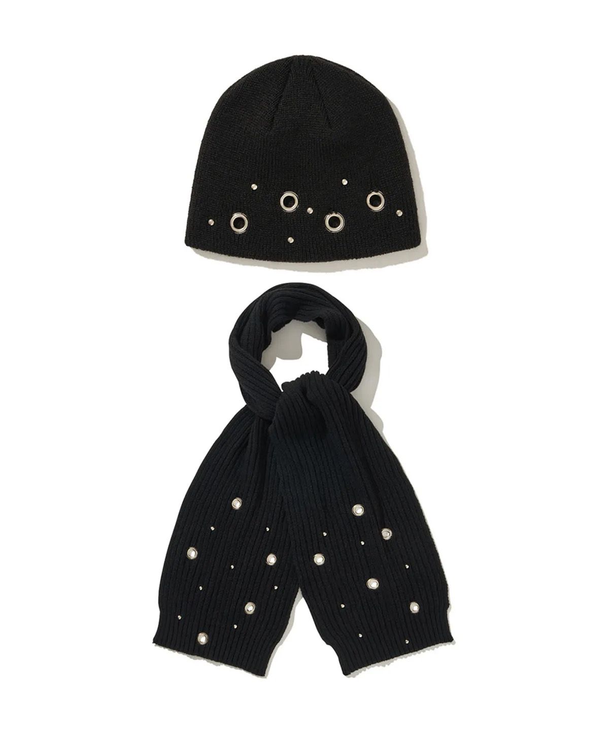 디오스피스(DAUSPICE) (DUC) Eyelet Stud Beanie & Muffler Black SET