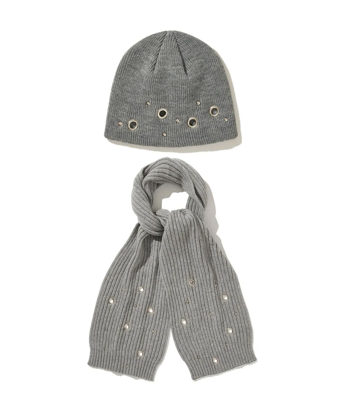 디오스피스(DAUSPICE) (DUC) Eyelet Stud Beanie & Muffler Gray SET
