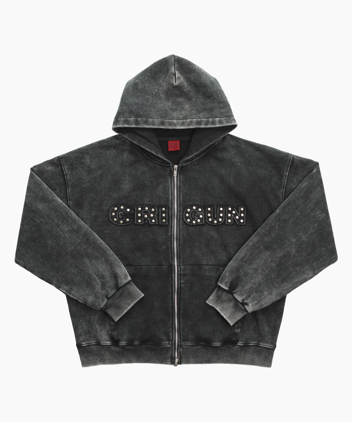 크리건(CRIGUN) WASHED APPLIQUE RIVET 후드 집업 BLACK