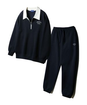 [SET] FELICITY 반집업 배색 카라 맨투맨 밴딩 조거팬츠 셋업