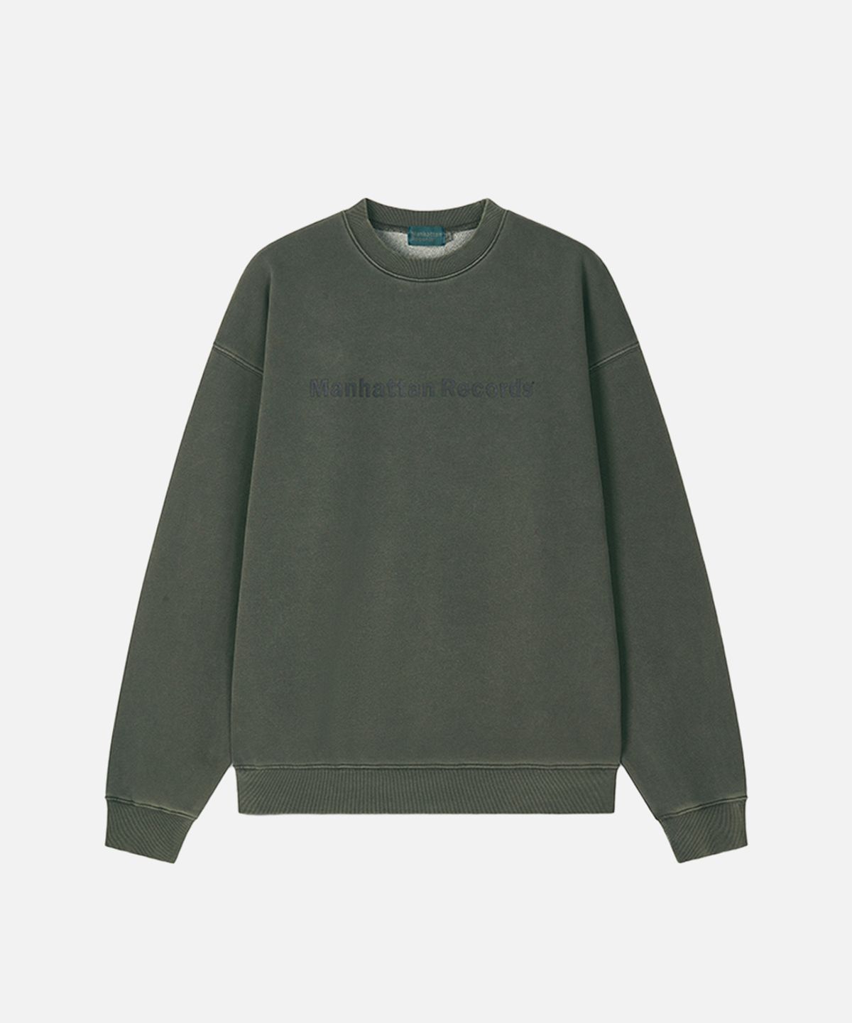 맨하탄레코즈(MANHATTAN RECORDS) MR Logo Washed Crew Neck - Olive