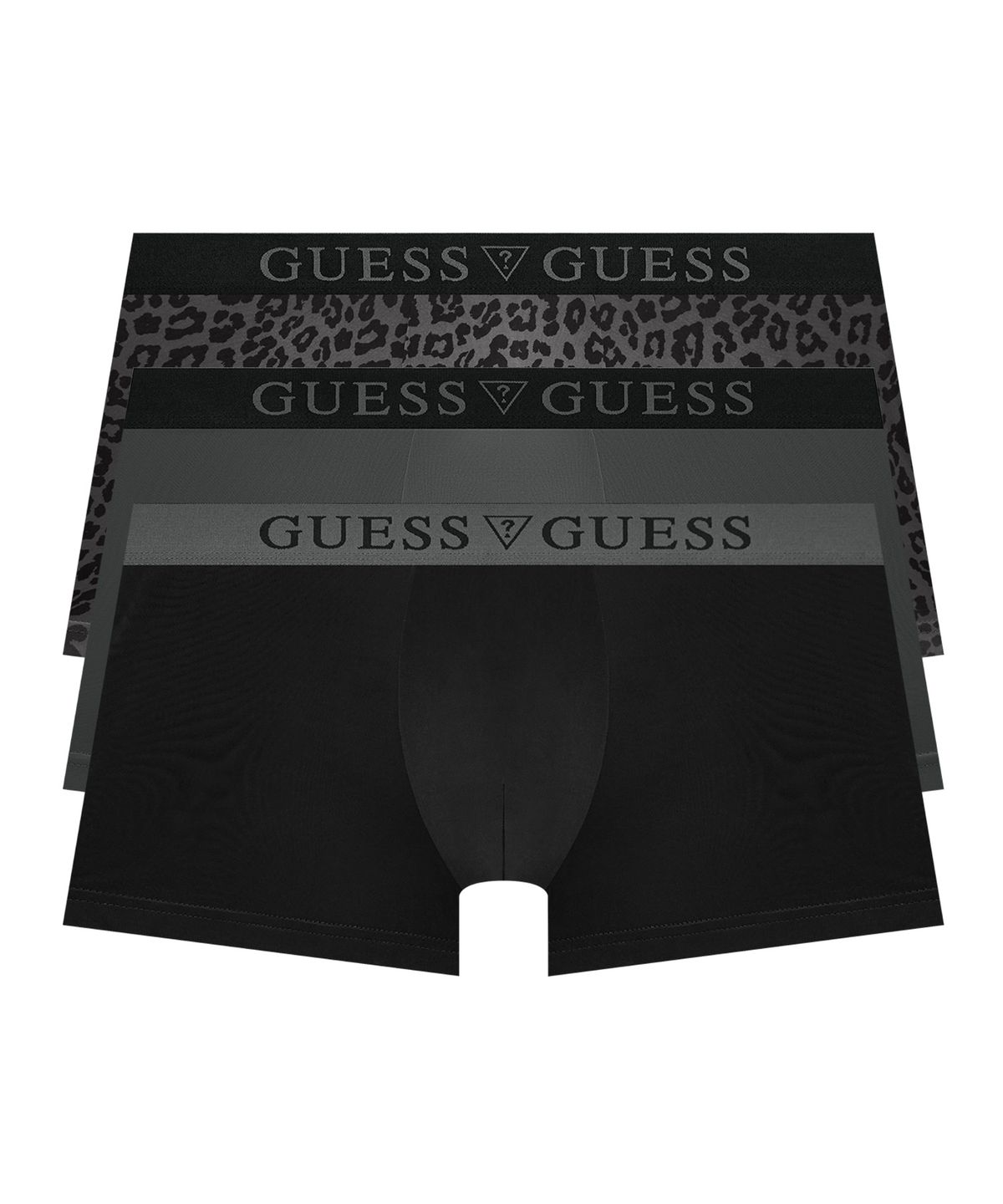 게스언더웨어(GUESS UNDERWEAR) 다크나잇 호피 드로즈 세트 3PACK (DGY/BK)