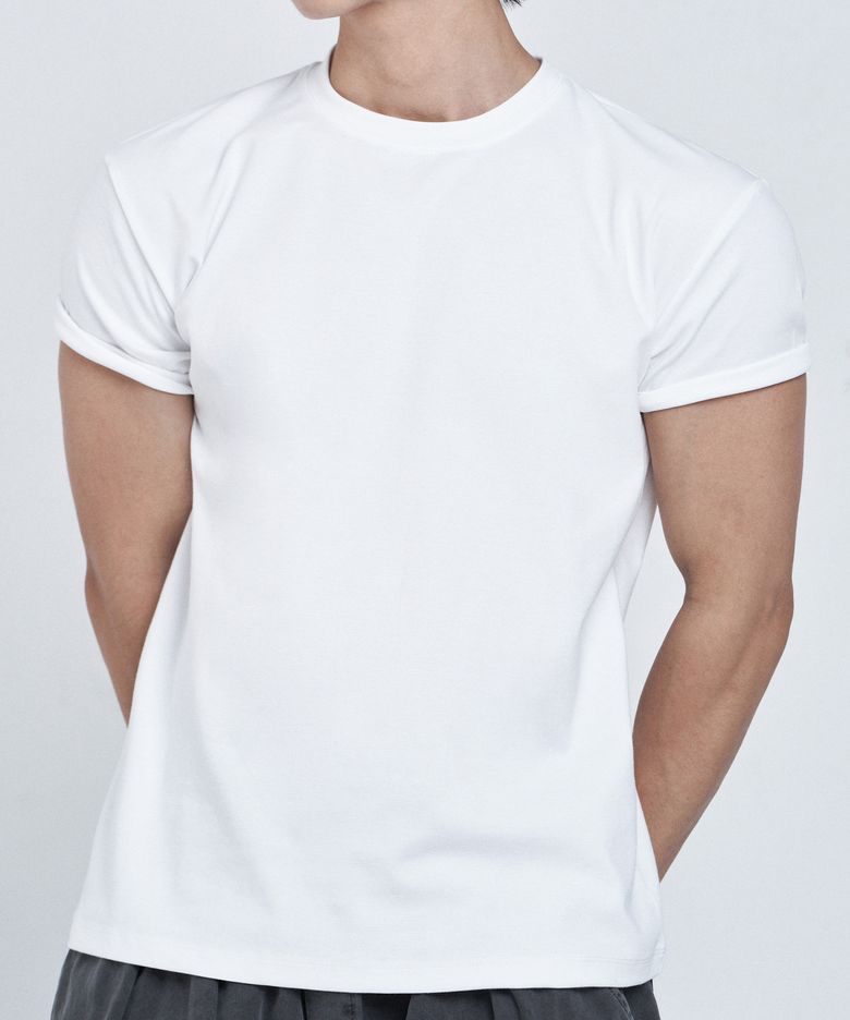 세미 크루넥 머슬핏 무지 반팔 티셔츠 [아이보리]