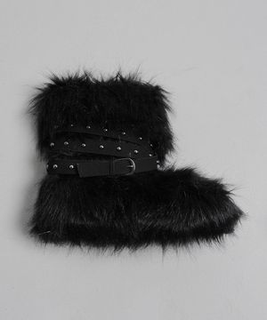 LONG-HAIR FAUX FUR MID BOOTS IN BLACK