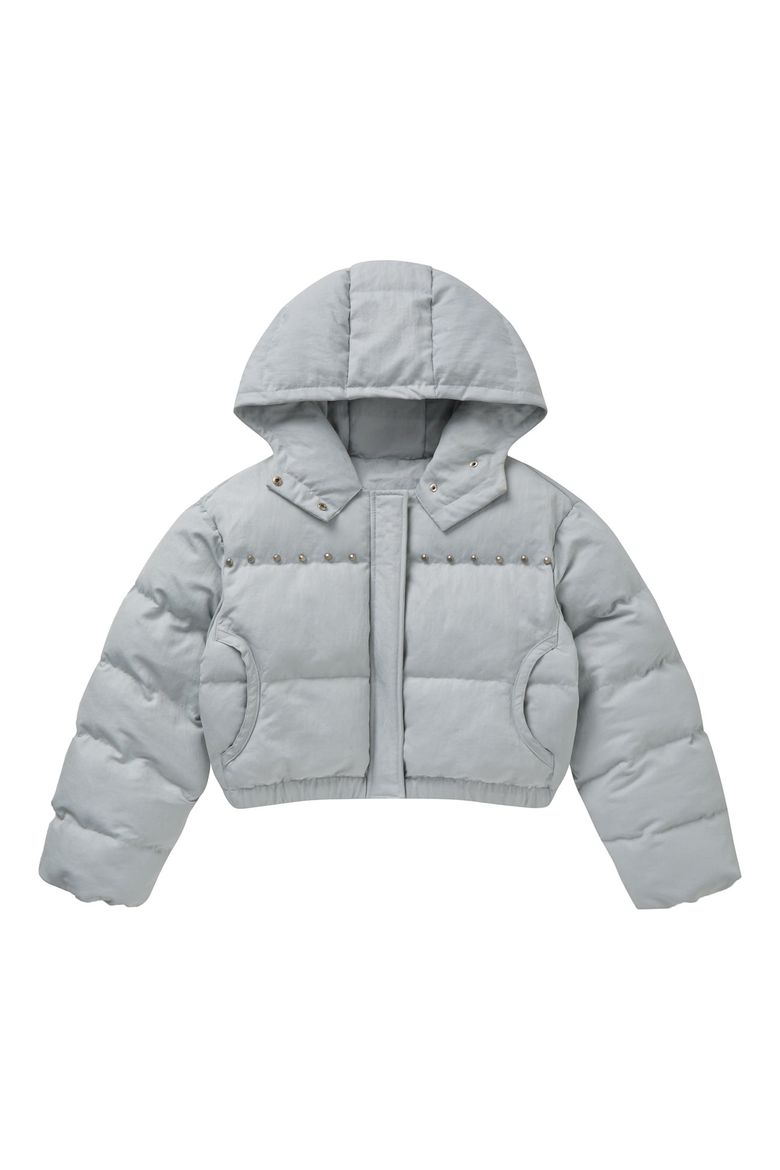 STUD WELLON HOOD PADDED JUMPER IN SILVER