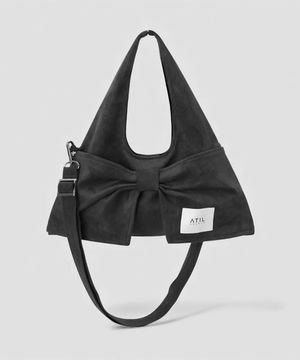 벨루어 스웨이드 미니 듀이 리본 숄더 & 크로스백_[블랙]