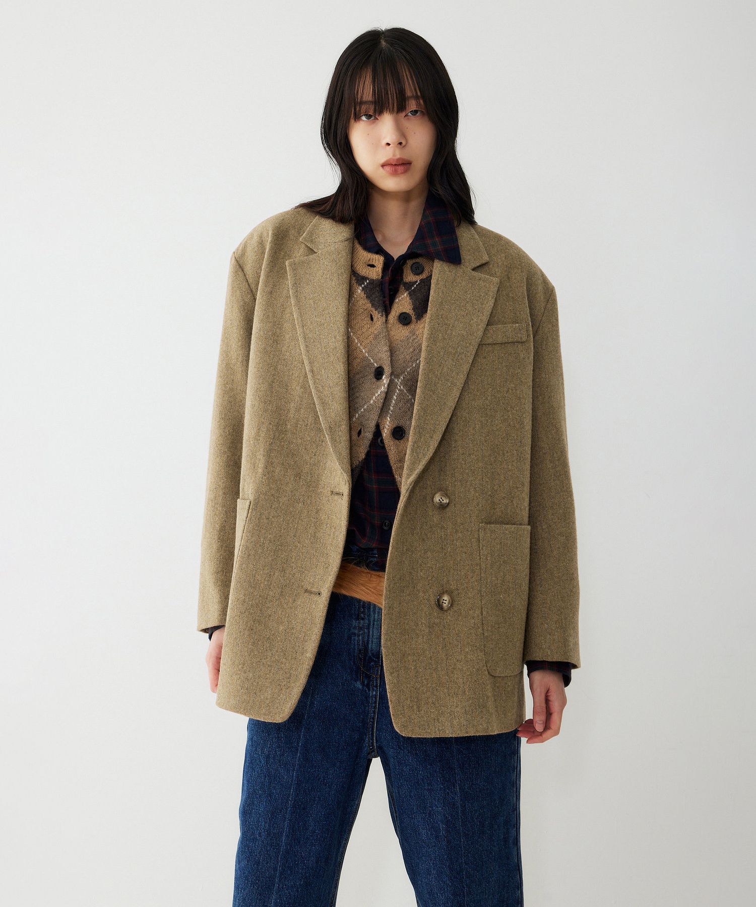 TOMBOY テーラード ロング CHECK コート (オーバーサイズ) TOMBOY 