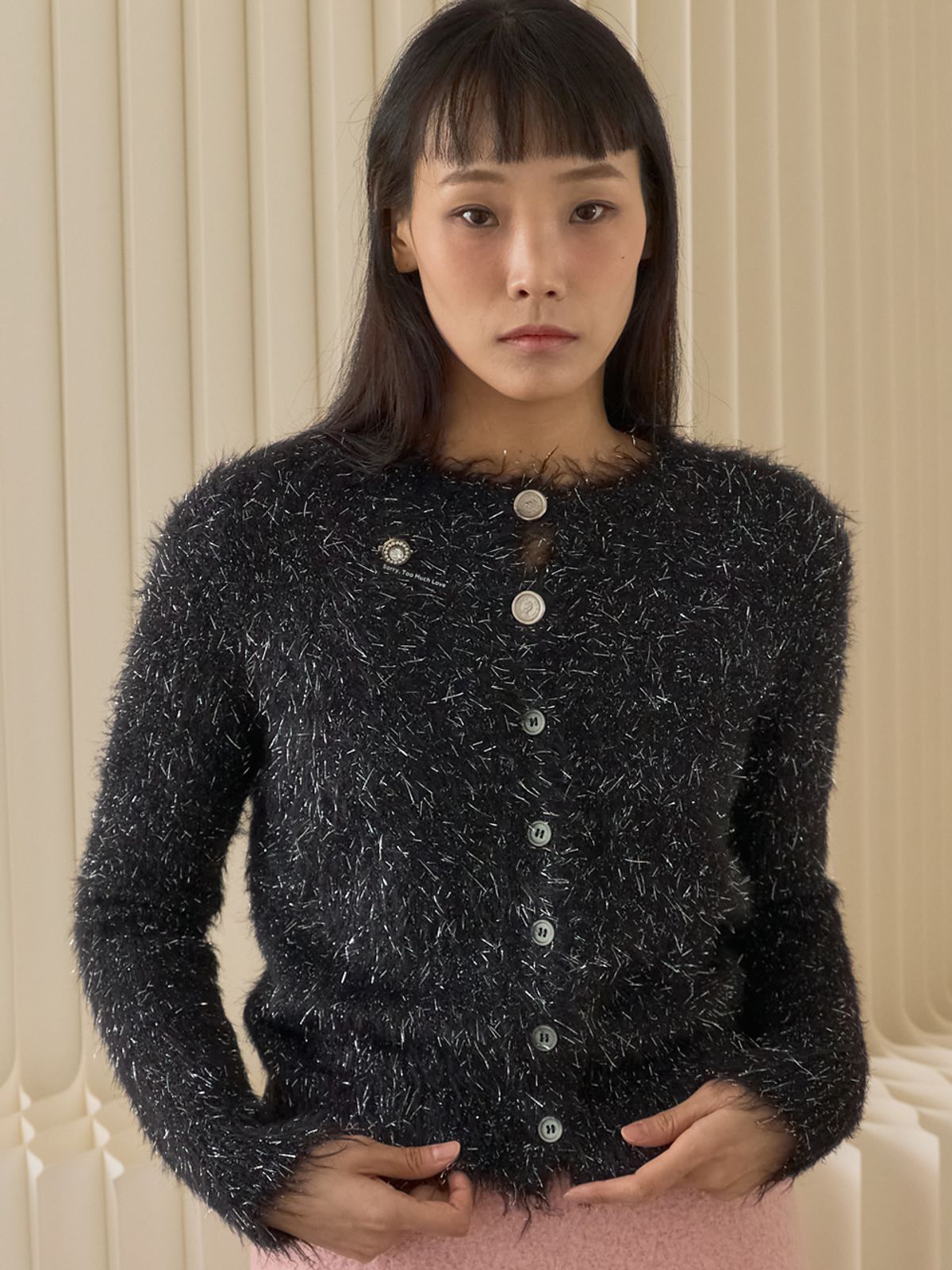 쏘리, 투 머치 러브(SORRY, TOO MUCH LOVE) Sweet Halo Metallic Knit Cardigan_Black