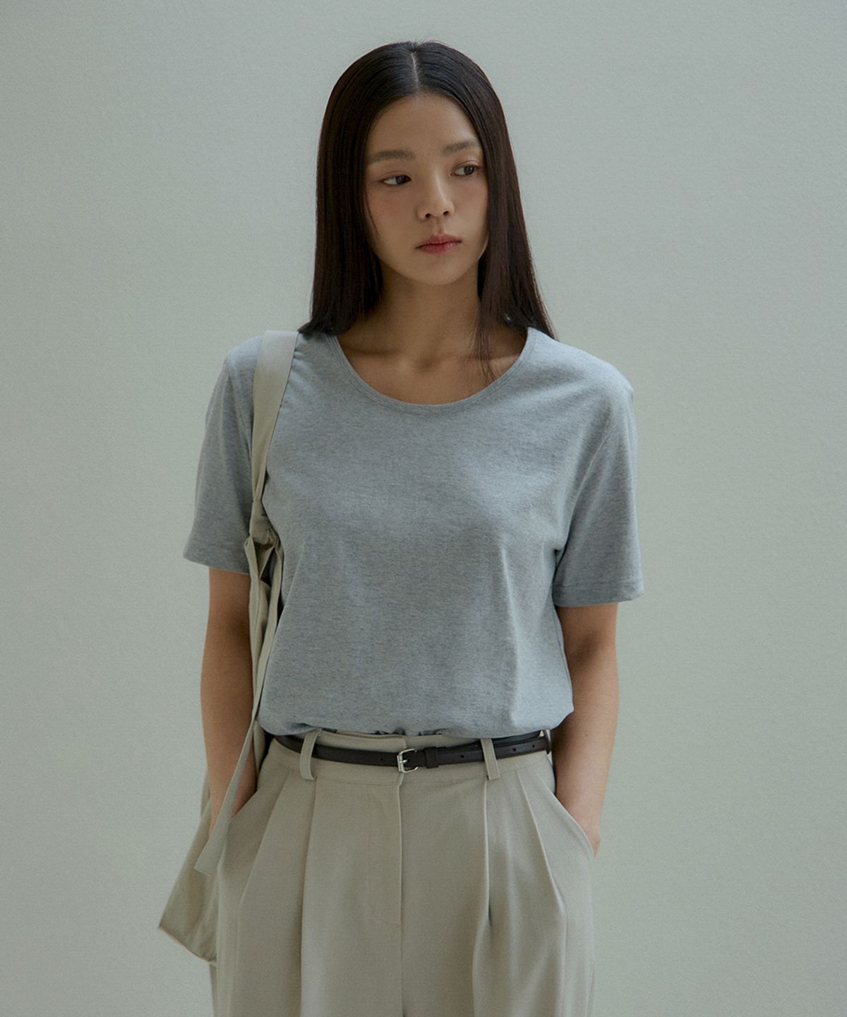 노잉(KNOWING) 유넥 티셔츠 (멜란지 그레이)