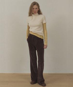 CORDUROY VELVET SPAN BOOTCUT PANTS (BROWN)