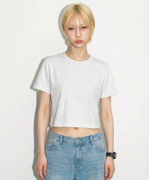 우먼 20수 무지 크롭 반팔티셔츠 화이트