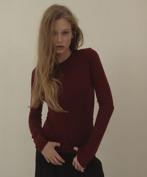 WOOL ROUND SPAN UNBALANCE LONG SLEEVE T SHIRT (WINE)