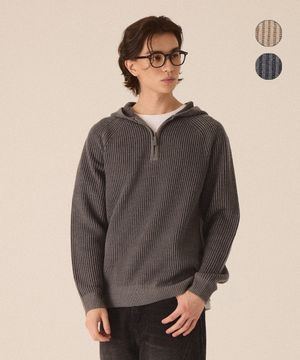 투톤 골지 후드 니트 -2color