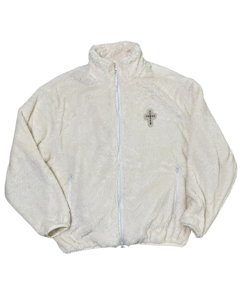 Cross Logo Fleece Zip-Up Jacket ((cream))