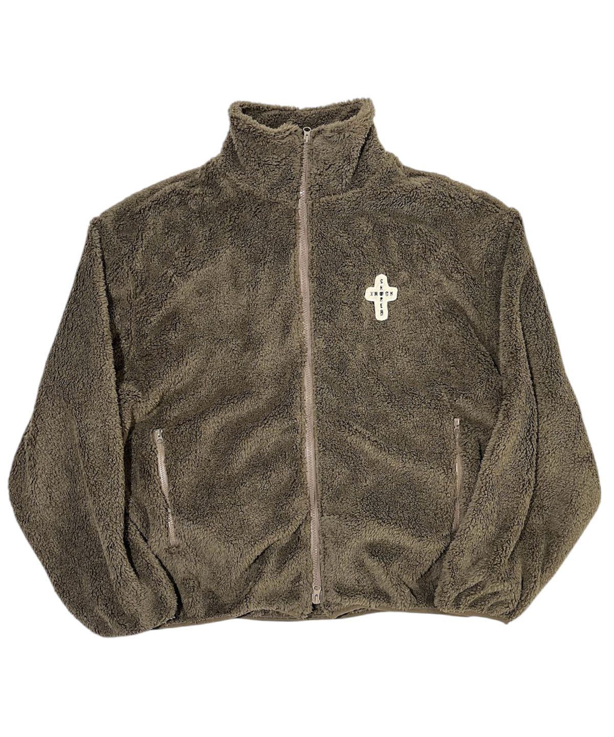 스케이터락(SK8ER ROCK) Cross Logo Fleece Zip-Up Jacket ((brown))