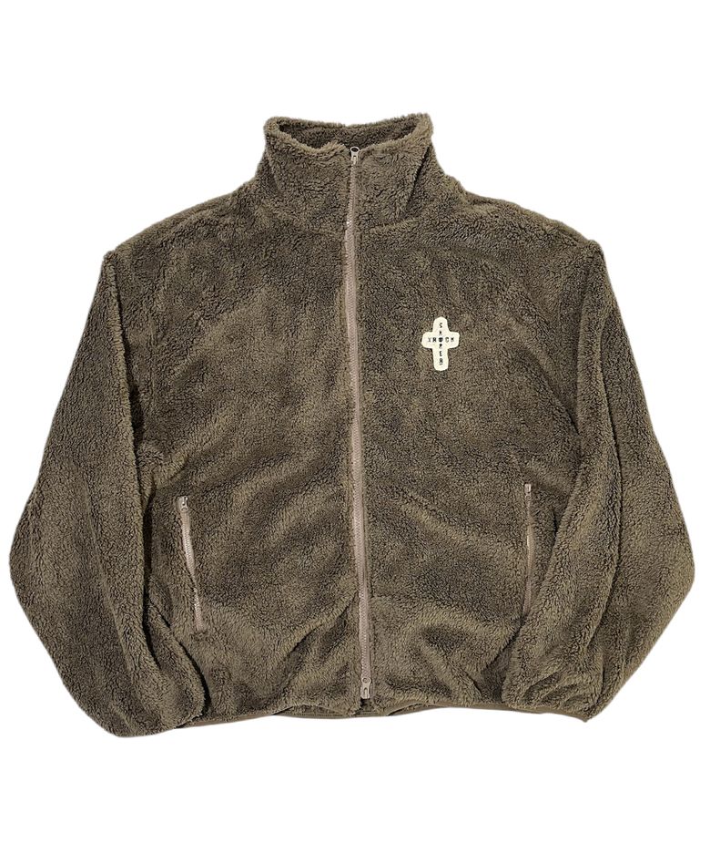 Cross Logo Fleece Zip-Up Jacket ((brown))