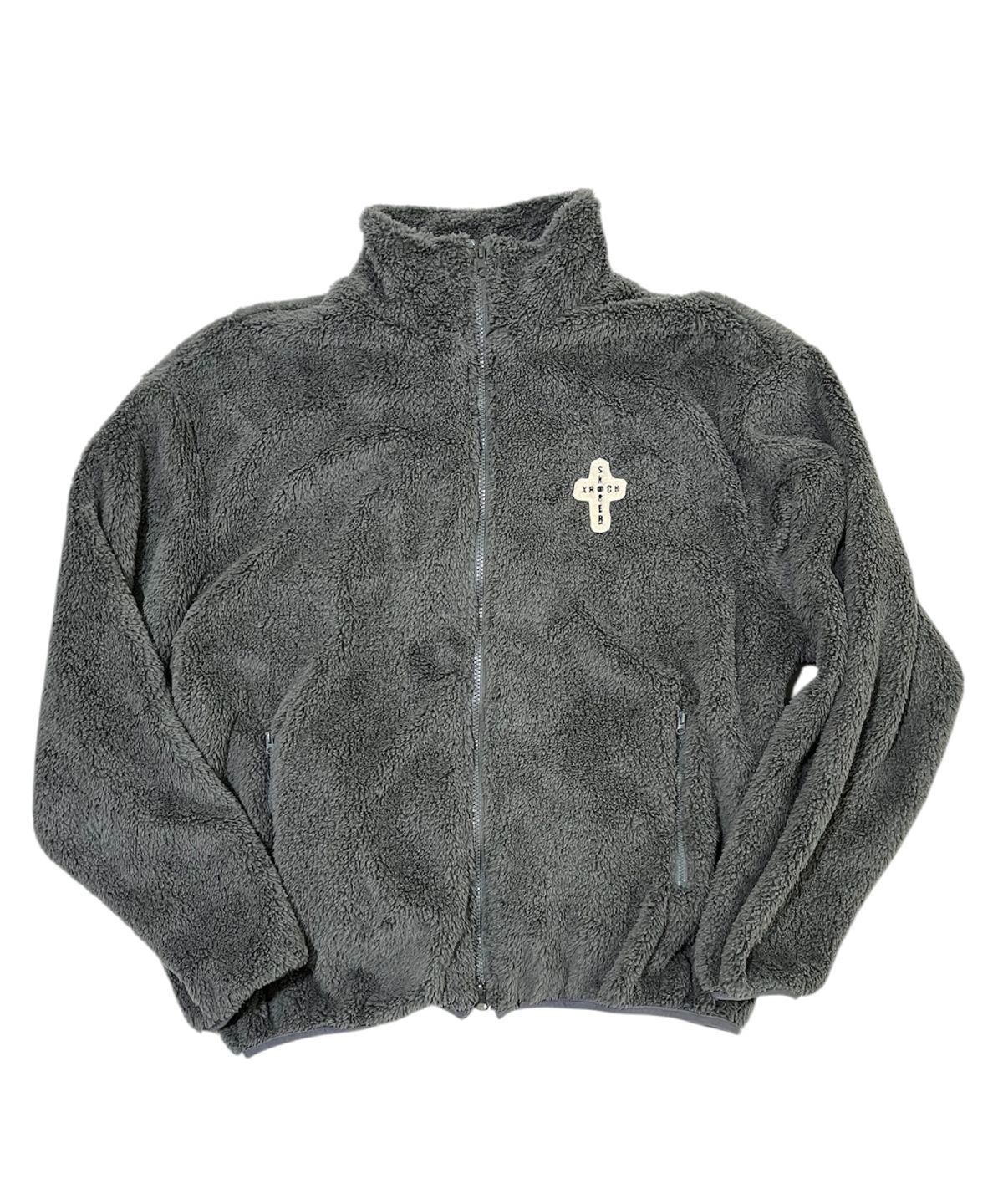 스케이터락(SK8ER ROCK) Cross Logo Fleece Zip-Up Jacket ((dark gray))