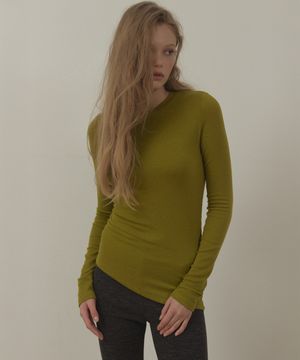 WOOL ROUND SPAN UNBALANCE LONG SLEEVE T SHIRT (OLIVE)