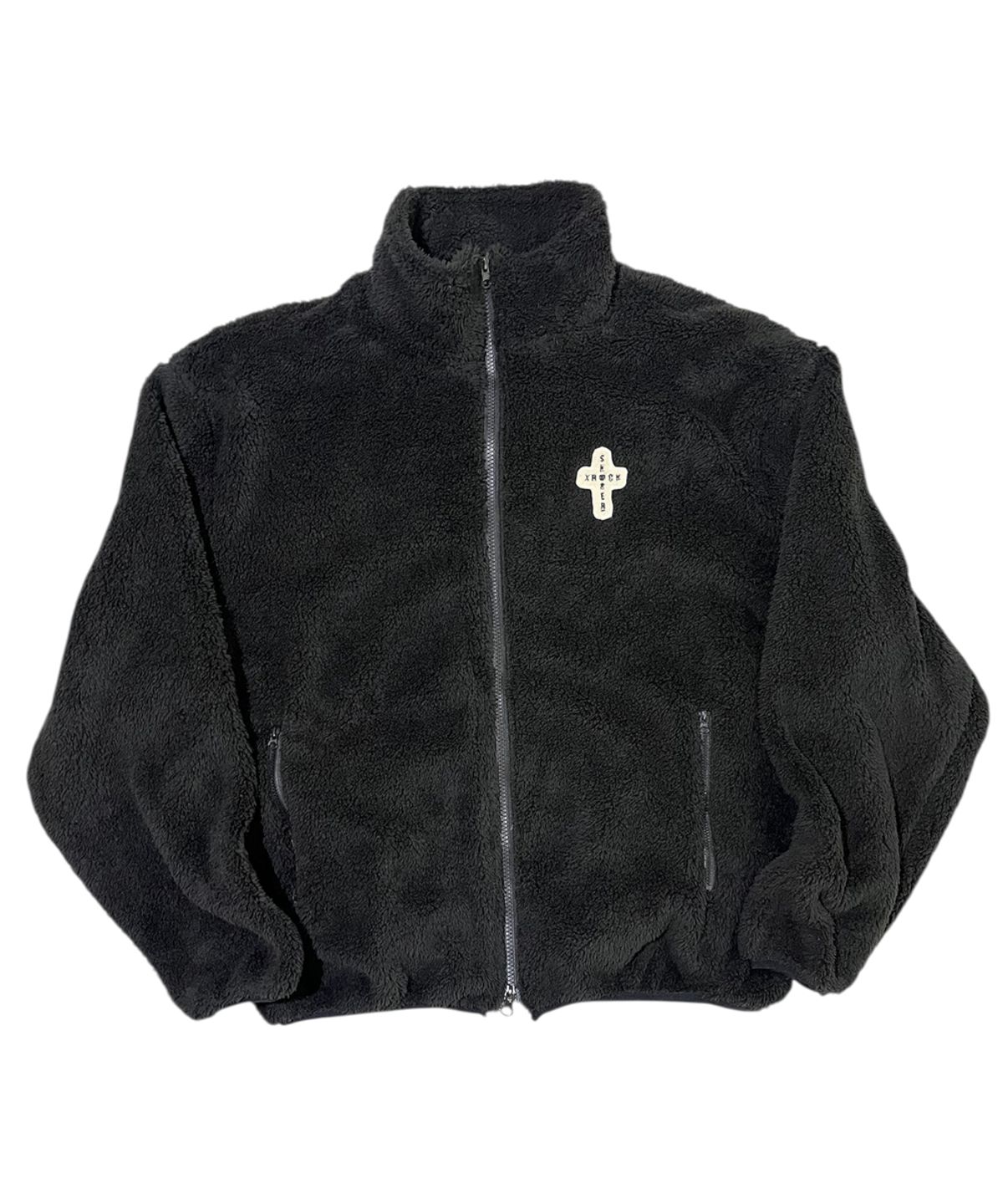 스케이터락(SK8ER ROCK) Cross Logo Fleece Zip-Up Jacket ((black))