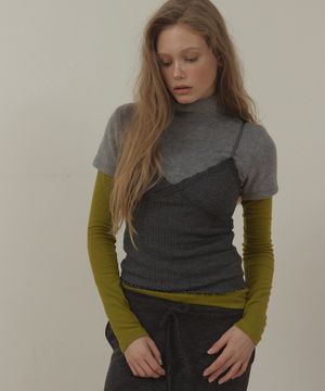 PLUFFY MOCK NECK HALF SLEEVE T SHIRT (GREY)